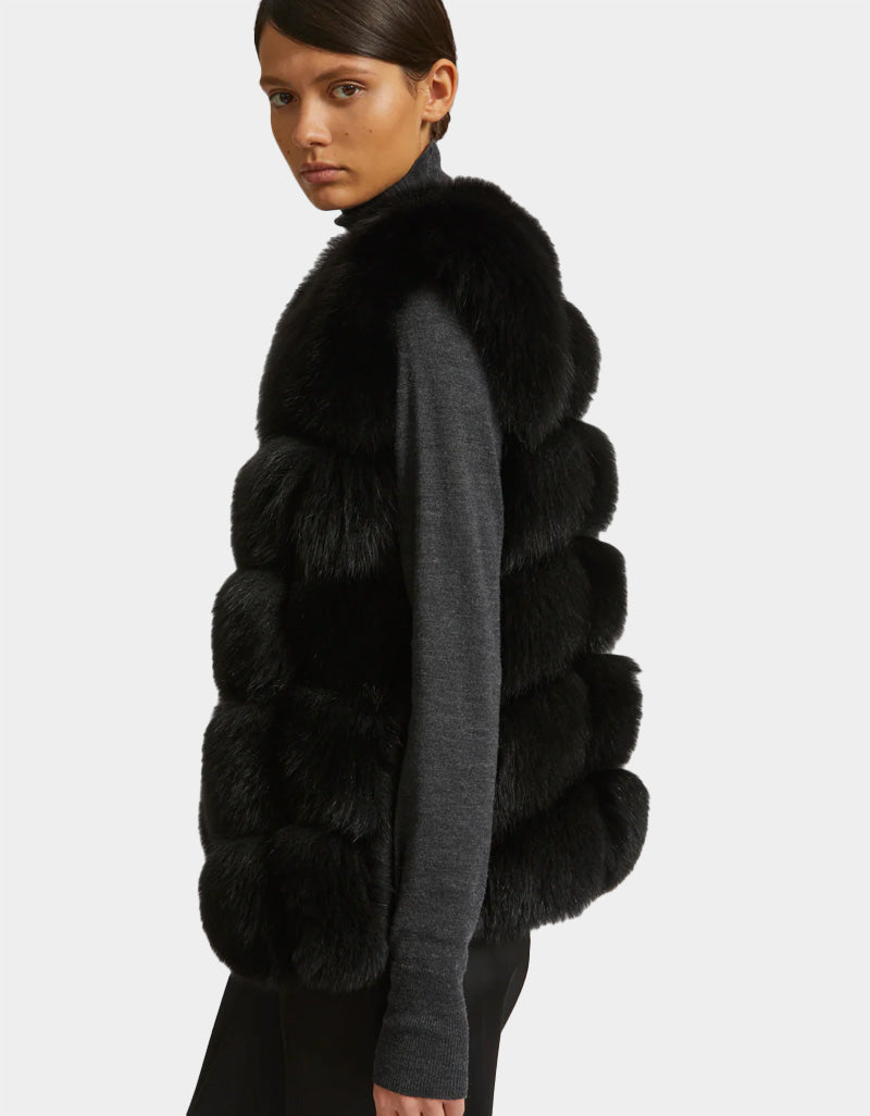 Gilet Fourrure Mila Noir - Lasourcedustyle